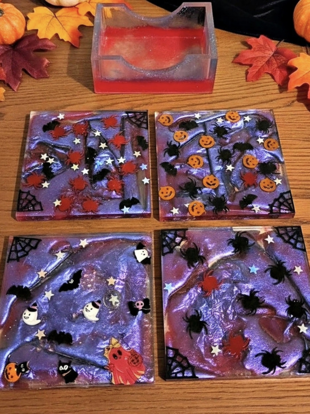 Purple & Red Halloween Coaster Set Of 4